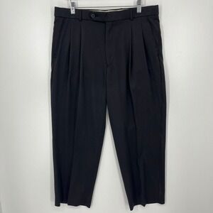 Patrick James West Coast Classic Men Black Pleated Microfiber Trousers 36